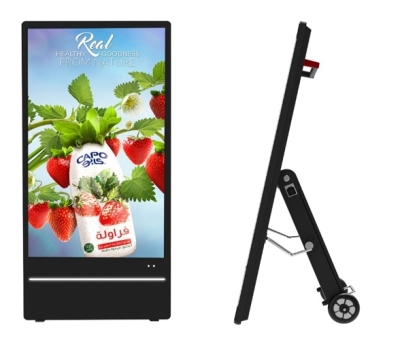 Outdoor Rechargeable LCD Floor-Standing Touch Display (Android) Black Totem for Digital Signage in Malls, Retail Stores