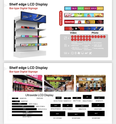 LCD Advertising Shelf Edge Digital Advertising Player Ultra Wide Stretched Display For Supermarket